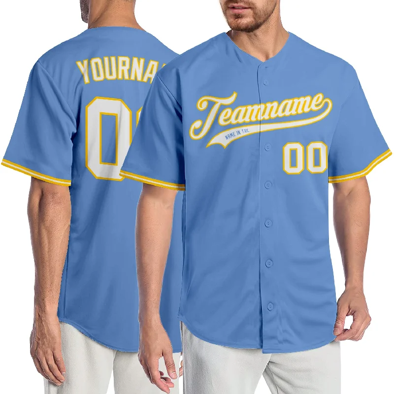 Custom Light Blue White-Gold Authentic Baseball Jersey