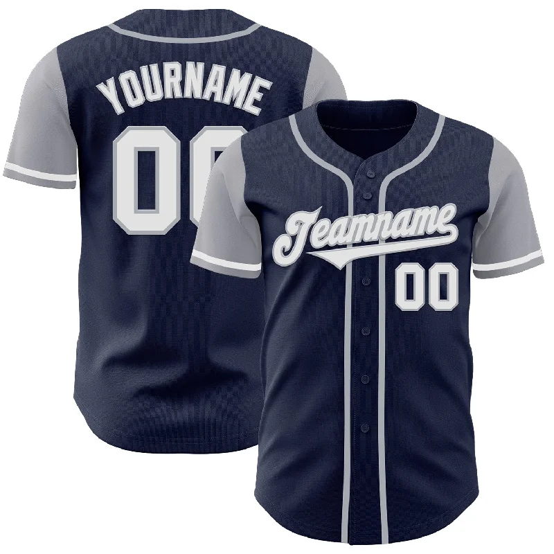 Custom Navy White-Gray Authentic Two Tone Baseball Jersey