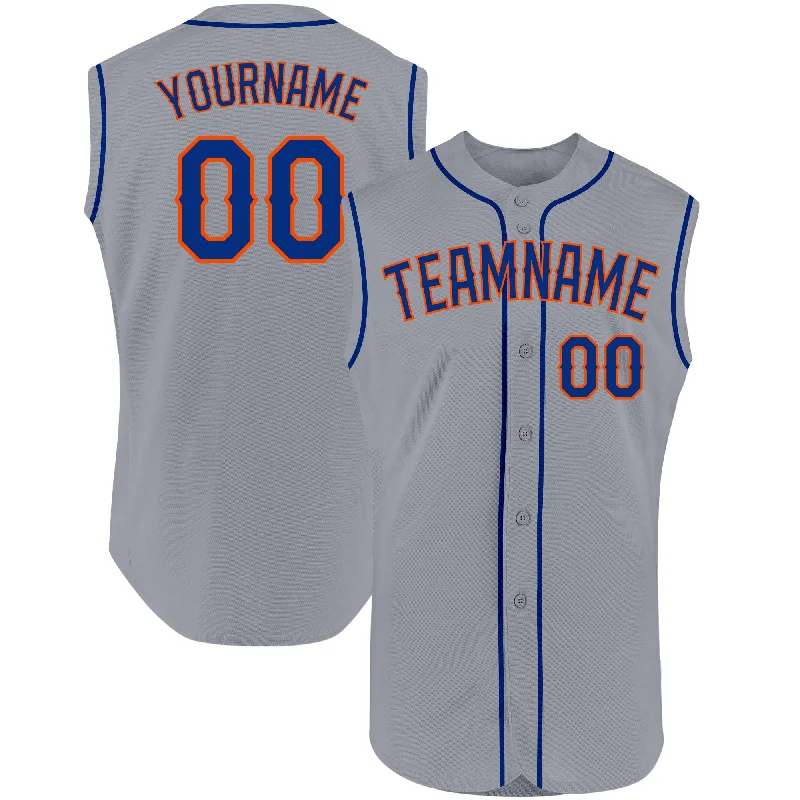 Custom Gray Royal-Orange Authentic Sleeveless Baseball Jersey