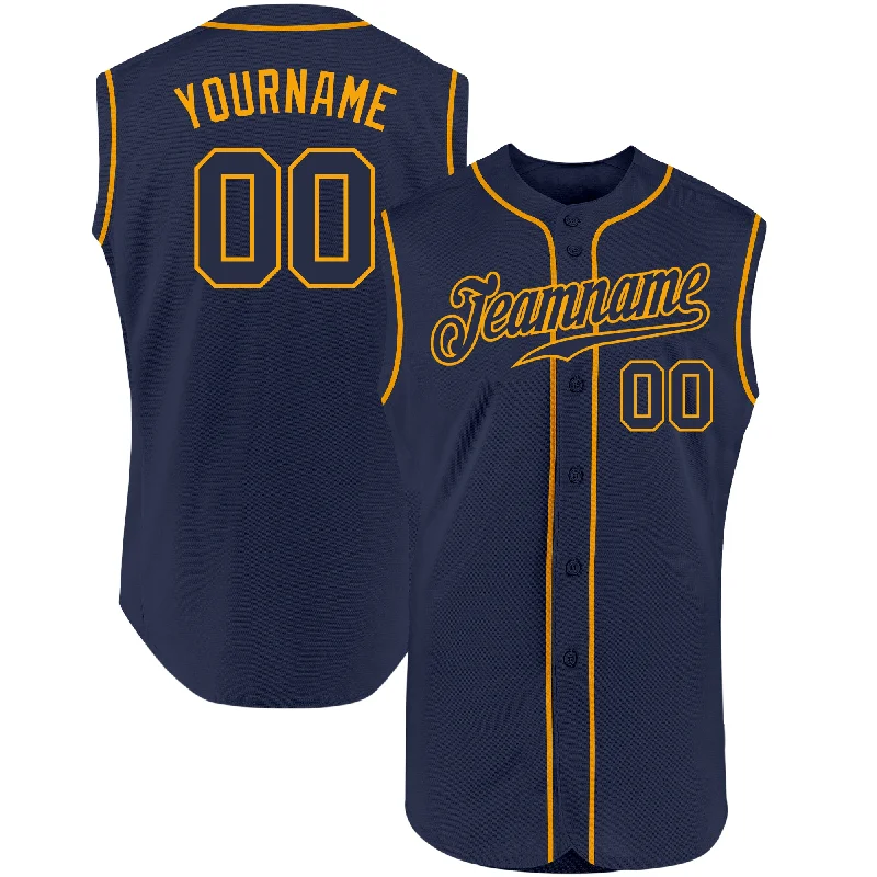 Custom Navy Navy-Gold Authentic Sleeveless Baseball Jersey