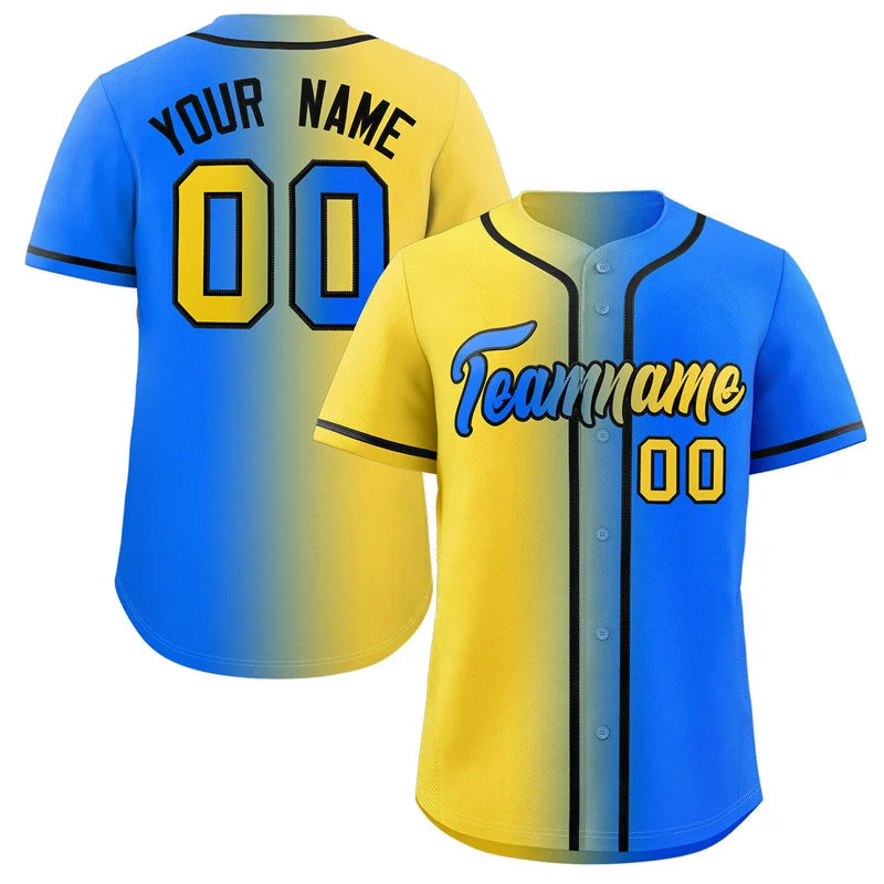 Custom Powder Blue Yellow-Black Gradient Fashion Authentic Baseball Jersey