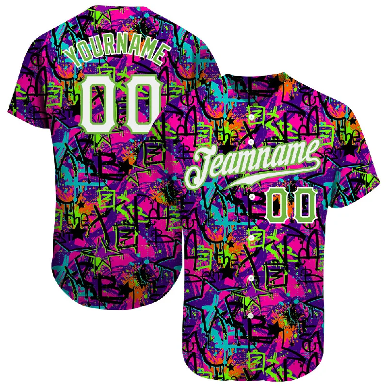 Custom Graffiti Pattern White-Neon Green 3D Authentic Baseball Jersey