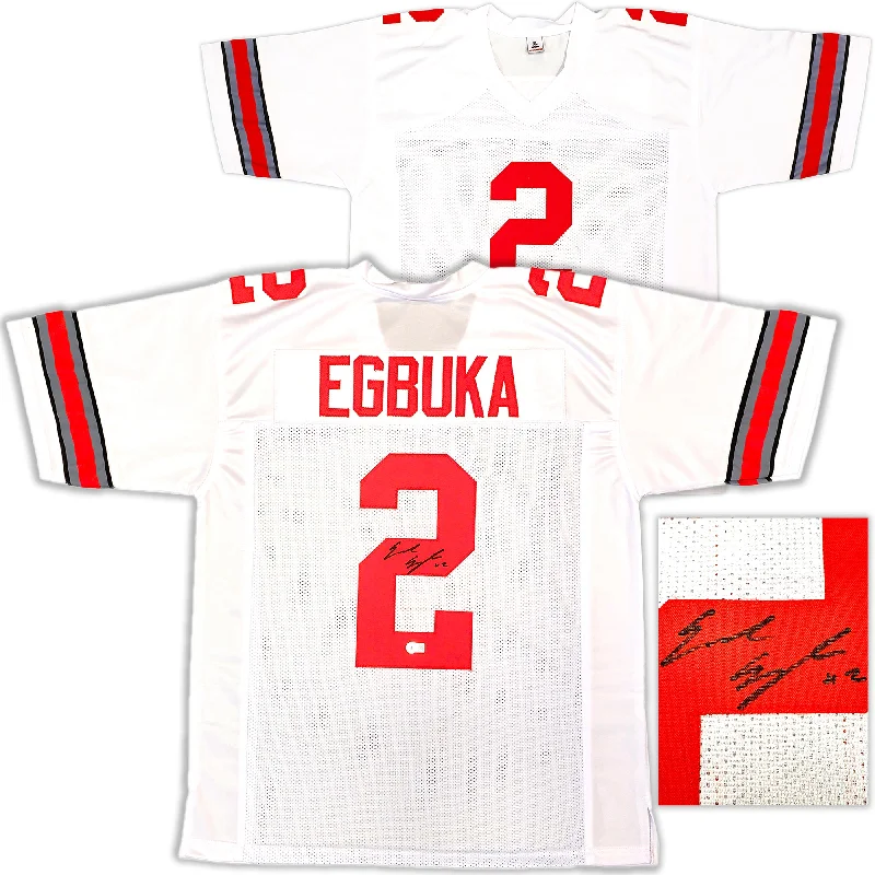 Ohio State Buckeyes Emeka Egbuka Autographed White Jersey Beckett BAS Witness