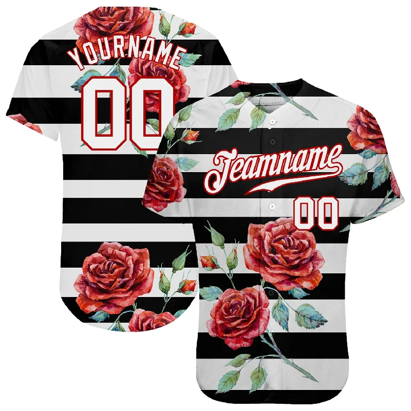 Custom Black White-Red 3D Pattern Design Mandalas Authentic Baseball Jersey