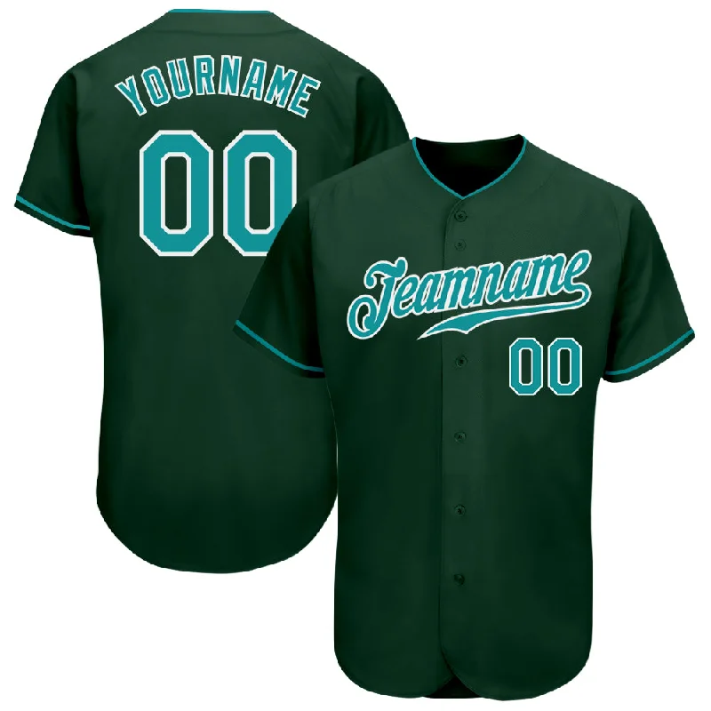 Custom Green Teal-White Authentic Baseball Jersey