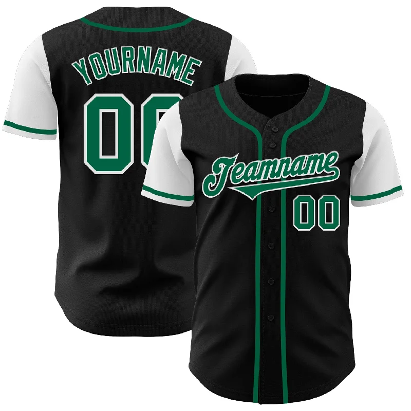 Custom Black Kelly Green-White Authentic Two Tone Baseball Jersey