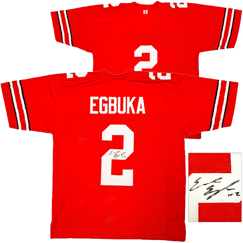 Ohio State Buckeyes Emeka Egbuka Autographed Red Jersey Beckett BAS Witness