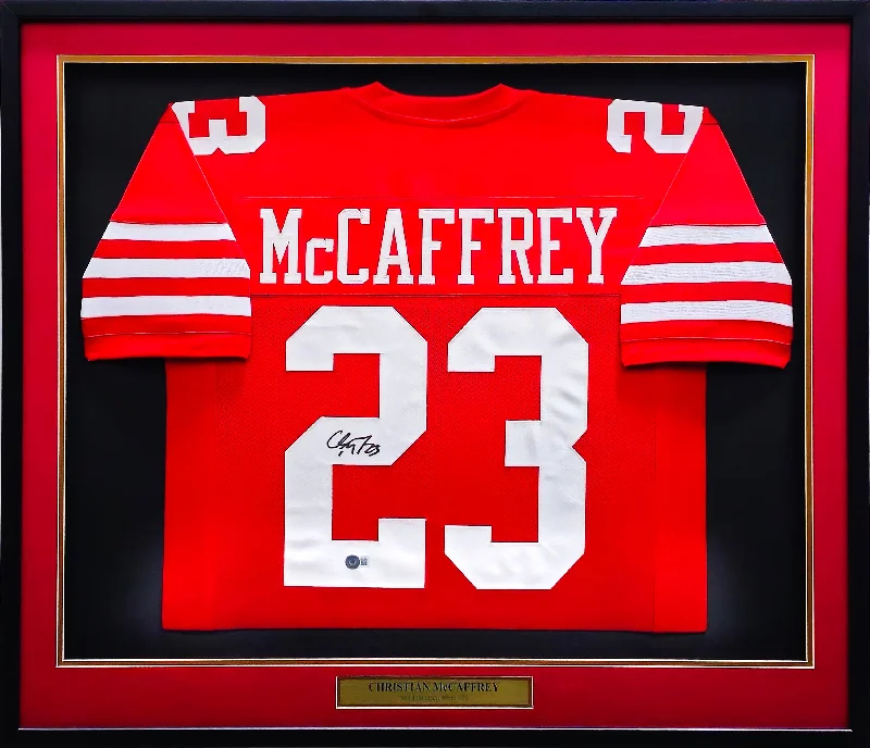 San Francisco 49ers Christian McCaffrey Autographed Framed Red Jersey Beckett BAS QR