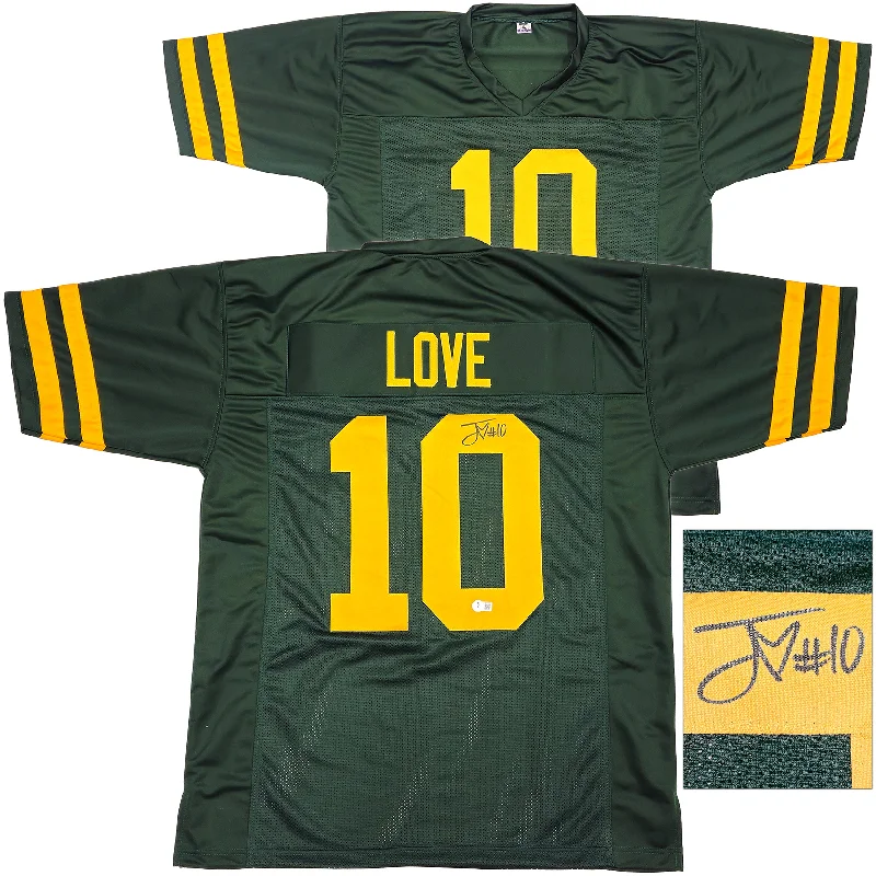 Green Bay Packers Jordan Love Autographed Green Throwback Jersey Beckett BAS Witness