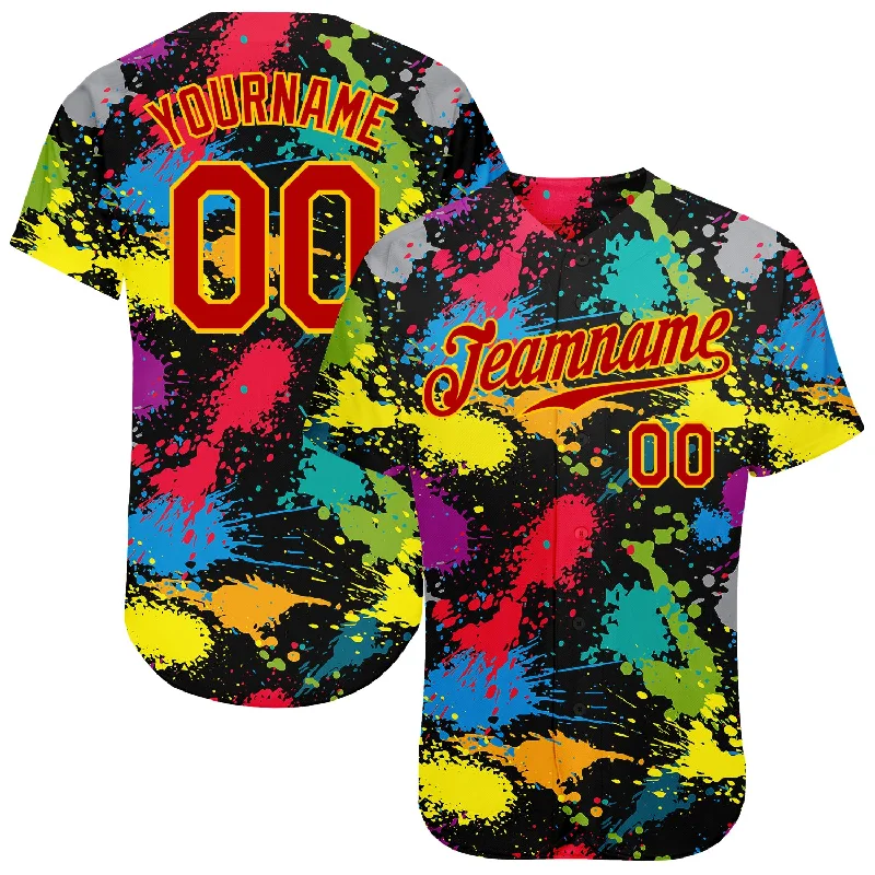 Custom Graffiti Pattern Red-Gold 3D Colorful Splattered Messy Art Ink Paintbrush Drawing Authentic Baseball Jersey