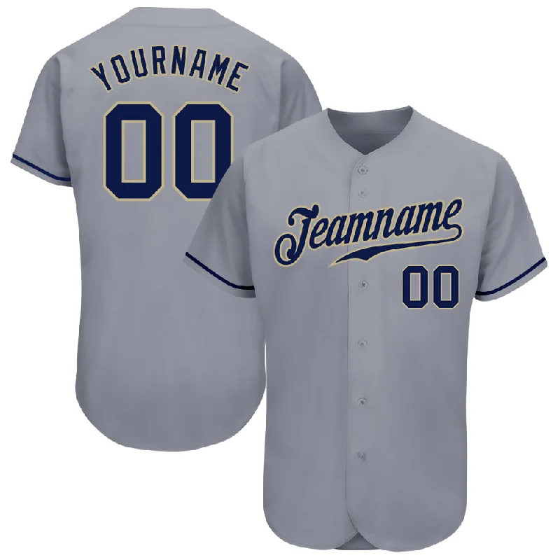 Custom Gray Navy-Vegas Gold Authentic Baseball Jersey