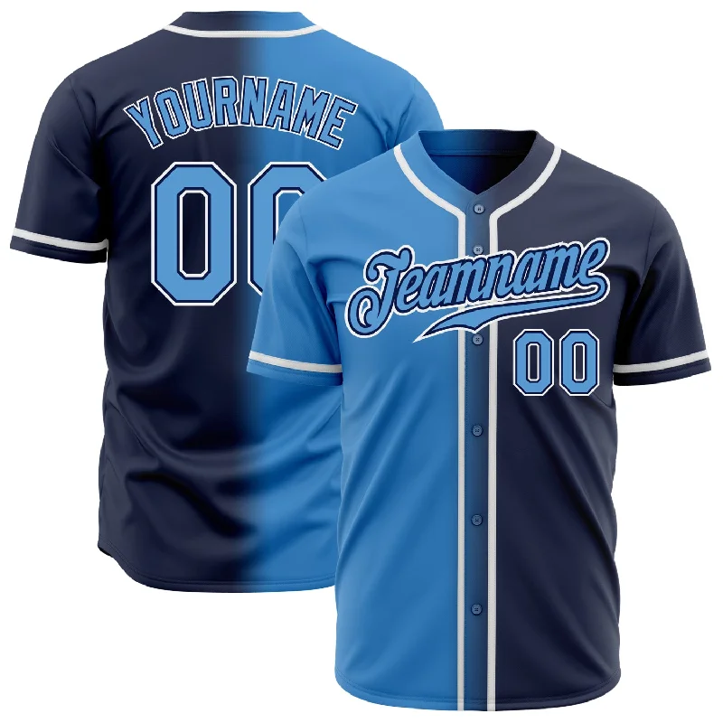 Custom Navy Powder Blue-White Authentic Gradient Fashion Baseball Jersey