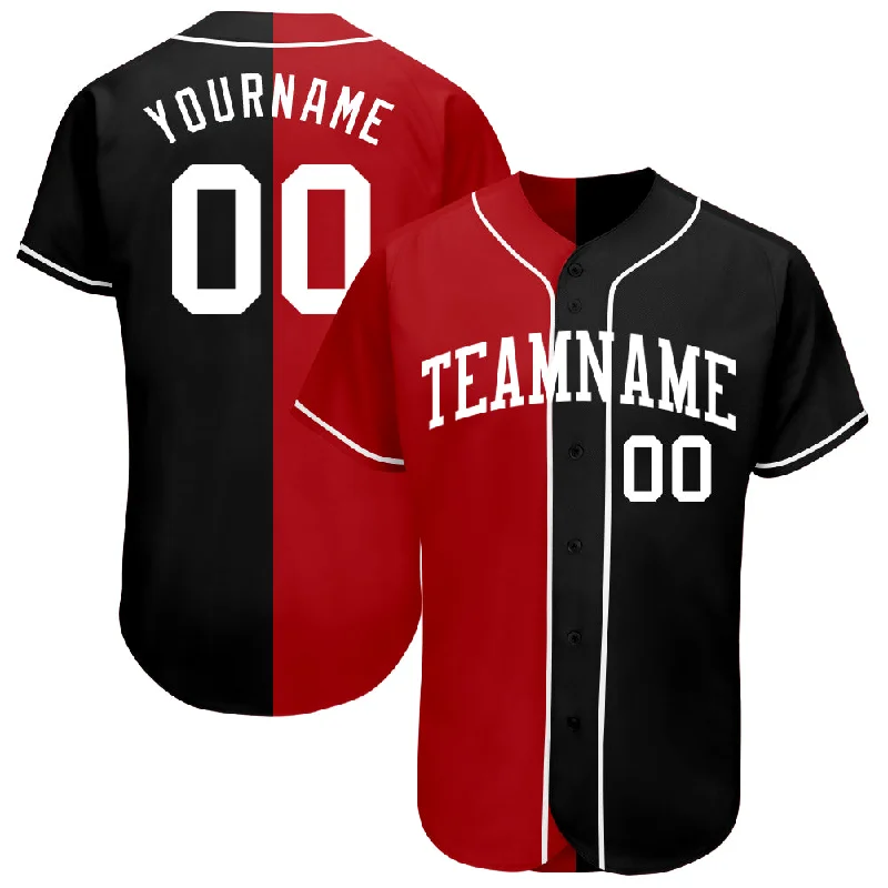 Custom Black White-Red Authentic Split Fashion Baseball Jersey